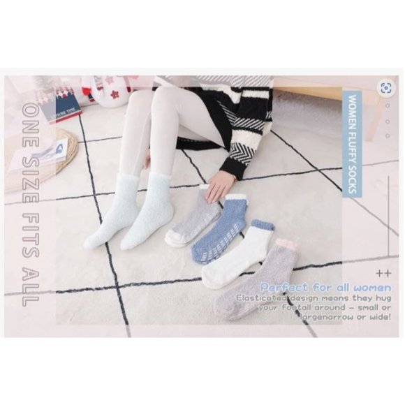 WYTartist Fluffy Socks for Women Winter Thick Warm Fuzzy With Grippers Socks - Picture 2 of 5